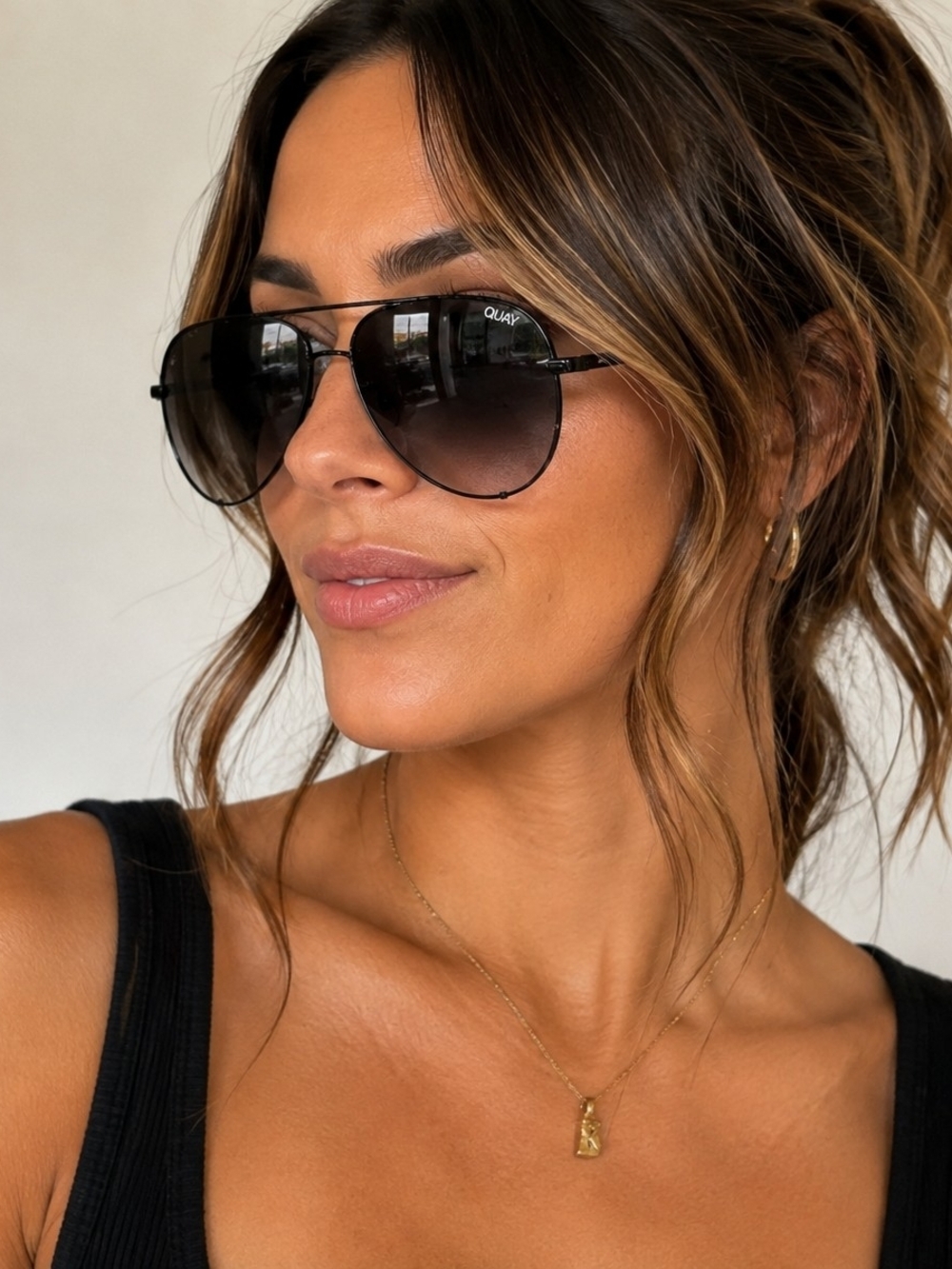 Quay Australia x Desi Perkins High Key Mini Aviator Sunglasses Black